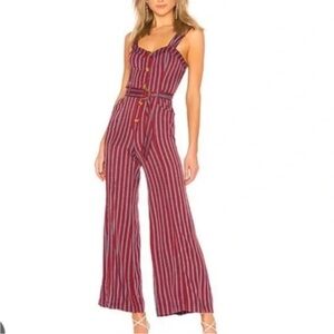 Free People City Girl Striped Jumpsuit NEW wide leg sleeveless pockets Burgandy